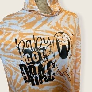 BABY GOT DRAC orange tie dyed hoodie large Halloween Dracula shirt